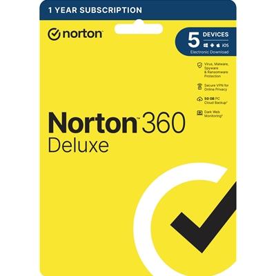 Norton 360 Deluxe 1x 5 Device, 1 Year Retail Licence – 50GB Cloud Storage – PC, Mac, iOS & Android *Non-enrolment*