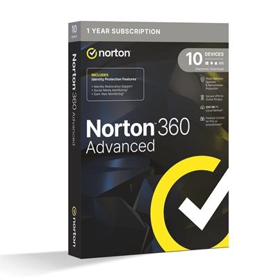 Norton 360 Advanced, Antivirus Software for 10 Devices, 1-year Subscription, Includes Secure VPN, Dark Web Monitoring and Password Manager, 200GB of Cloud Storage, PC/Mac/iOS/Android