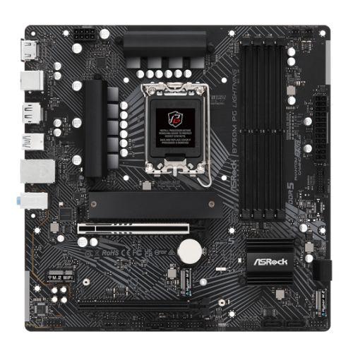 ASRock B760M PG Lightning Intel 1700 Socket Motherboard, Micro-ATX, 4x DDR5 Slots, 4x M.2 Sockets, 1x USB-C Port, 2.5GbE LAN, 1x DisplayPort / 1x HDMI Port