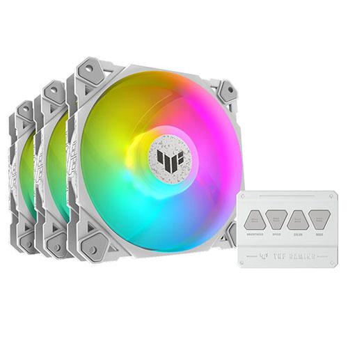 Asus TUF Gaming TF120 ARGB 12cm PWM Case Fans x3, Fluid Dynamic Bearing, Double-layer LED Array, Up to 1900 RPM, ARGB Hub included, White Edition