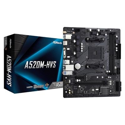 ASRock A520M-HVS Super Alloy AMD AM4 Socket Motherboard, Micro-ATX, 2x DDR4 Slots, 1x M.2 Socket, GbE LAN, 1x D-Sub / 1x HDMI Port
