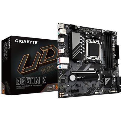 Gigabyte B650M K DDR5 Motherboard, AMD Socket AM5, Micro ATX, USB-C 10Gb/s, 1 PCIe 4.0 x16, 2 PCIe 4.0 x4 M.2, DP, HDMI, Q-Flash Plus