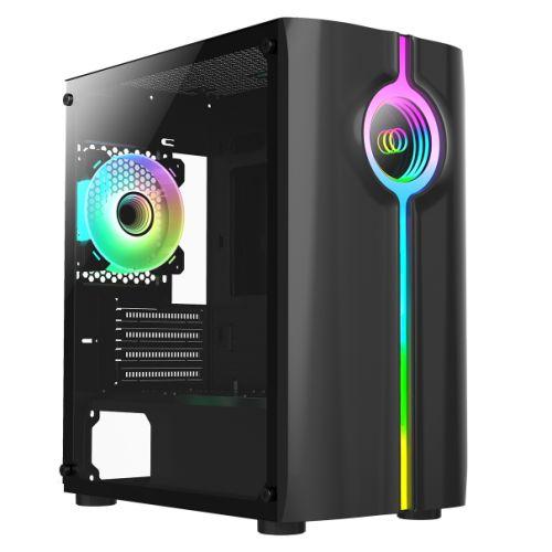 CiT Quake Gaming Case w/ Glass Side, Micro ATX, Front Infinity LED Strip, Rear ARGB Fan, LED Button, 280mm Radiator & 320mm GPU Support, Black
