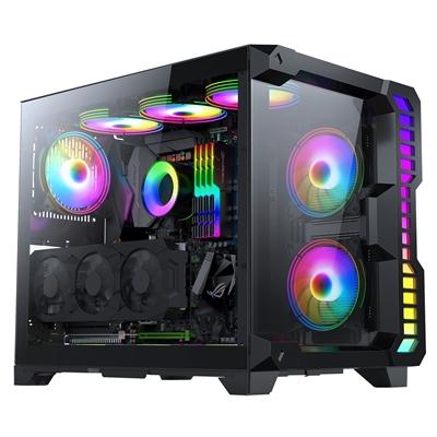 CIT Pro Android X Gaming Cube Black Case with 3 x 120mm Infinity ARGB Fans 1 x 6-Port Fan Hub Tempered Glass Front and Side Panels