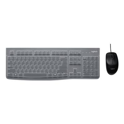 Logitech MK120 Wired Keyboard and Mouse Combo for Windows, Optical Wired Mouse, Full-Size Keyboard, USB Plug-and-Play, QWERTY UK English Layout, Black – Education Edition with Silicone Cover, Brown Box