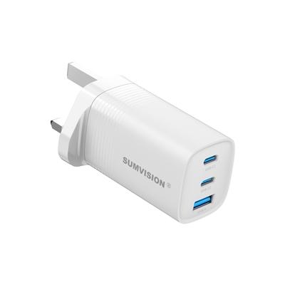 SUMVISION Universal 3 Port USB Laptop Wall Charger, 65W, GaN, Multiport USB Connections with Type-C, USB-A QC 3.0 Fast Charge & USB-A, Includes UK Plug, Suitable for USB-C Laptop Charging, UK Design and Free UK Tech Support