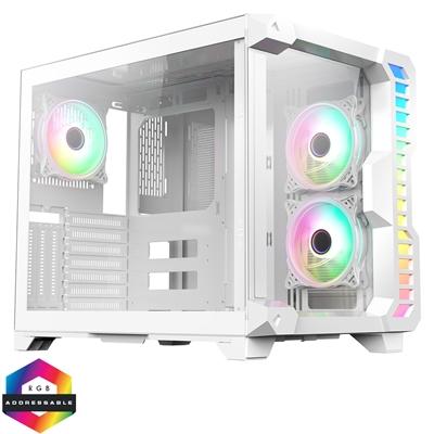 CIT Pro Android X Gaming Cube White Case with 3 x 120mm Infinity ARGB Fans 1 x 6-Port Fan Hub Tempered Glass Front and Side Panels