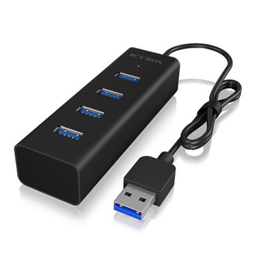 Icy Box (IB-HUB1409-U3) 4-Port USB-A Hub – USB-A Male, 4 x USB 3.0, LED Indicator, Aluminium, USB Powered