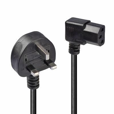 LINDY 30446 1m UK 3 Pin Plug to Right Angled IEC C13 Mains Power Cable, Black, Fully moulded with 5A fuse, 10 year warranty