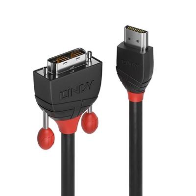 LINDY 36272, 2m HDMI to DVI Cable, Black Line, Supports DVI resolutions up to 1920×1200@60Hz and HDTV resolutions up to 1080p, Tripled Shielded Cable, Corrosion Resistant Tinned Copper 30AWG conductors, 10 Year Warranty