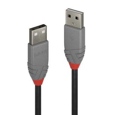 LINDY 36693 Anthra Line USB Cable, USB 2.0 Type-A (M) to USB 2.0 Type-a (M), 2m, Black & Red, Supports Data Transfer Speeds up to 480Mbps, Robust PVC Housing, Nickel Connectors & Gold Plated Contacts, Retail Polybag Packaging