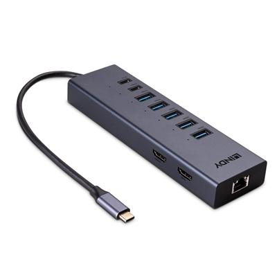 LINDY 43373 DST-Mini Duo, USB-C Laptop Mini Docking Station 2x 4K HDMI, Dark Grey