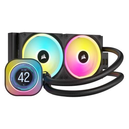 Corsair H100i iCUE LINK LCD 240mm RGB Liquid CPU Cooler, QX120 RGB Fans, Personalised LCD Screen, iCUE LINK Hub Included, Black