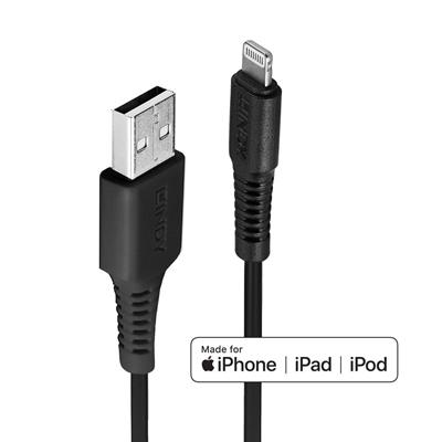 Lindy 31319 0.5m USB-A (M) 2.0 To Lightening (M) MFi Certified 480Mbps Cable – Black