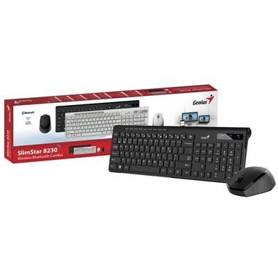 Genius SlimStar 8230 Bluetooth 5.3 and 2.4GHz Wireless Keyboard and Mouse Set, 12 Multimedia Function Keys, Full Size UK Layout, Optical Sensor Mouse, 1200dpi, Connect up to 3 devices simultaneously