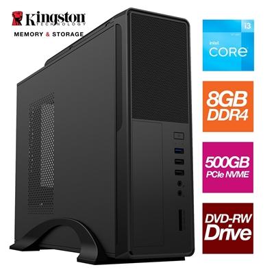 Small Form Factor – Intel i3 12100 4 Core 8 Threads 3.30GHz (4.30GHz Boost), 8GB Kingston RAM, 500GB Kingston NVMe M.2,DVDRW Optical, with Wi-Fi 6 – Small Foot Print for Home or Office Use – Pre-Built PC