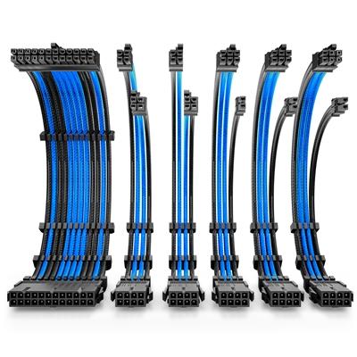 Antec Black/Blue PSU Extension Cable Kit – 6 Pack (1x 24 Pin, 2x 4+4 Pin, 3x 6+2 Pin)
