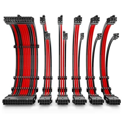 Antec Black/Red PSU Extension Cable Kit – 6 Pack (1x 24 Pin, 2x 4+4 Pin, 3x 6+2 Pin)