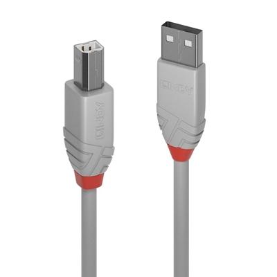 LINDY 36684 Anthra Line USB Cable, USB 2.0 Type-A (M) to USB 2.0 Type-B (M), 3m, Grey, Supports Data Transfer Speeds up to 480Mbps, Robust PVC Housing, Nickel Connectors & Gold Plated Contacts, Retail Polybag Packaging