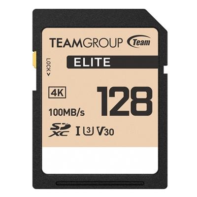 Team TESDXC128GIV3069 Elite 4k Flash Memory Card, 128GB, SDHC, UHS-1 U3, V30, Retail