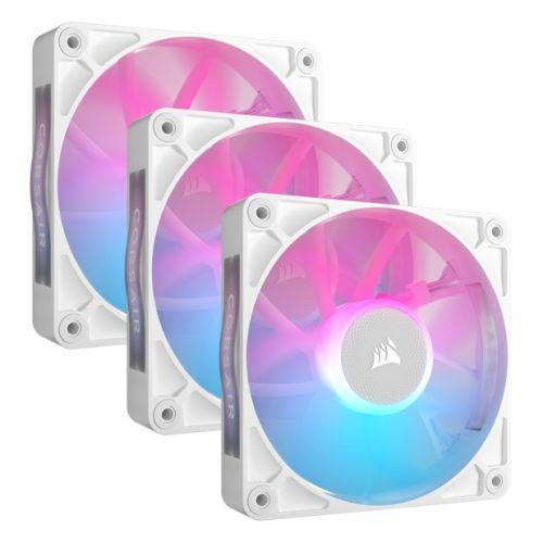 Corsair iCUE LINK RX120 RGB 12cm PWM Case Fans x3, 8 ARGB LEDs, Magnetic Dome Bearing, 2100 RPM, iCUE LINK Hub Included, White