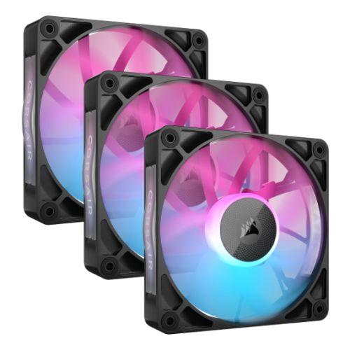 Corsair iCUE LINK RX120 RGB 12cm PWM Case Fans x3, 8 ARGB LEDs, Magnetic Dome Bearing, 2100 RPM, iCUE LINK Hub Included, Black