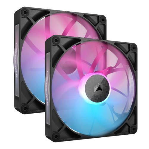 Corsair iCUE LINK RX140 RGB 14cm PWM Case Fans x2, 8 ARGB LEDs, Magnetic Dome Bearing, 1700 RPM, iCUE LINK Hub Included, Black