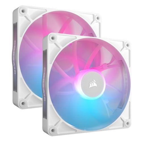 Corsair iCUE LINK RX140 RGB 14cm PWM Case Fans x2, 8 ARGB LEDs, Magnetic Dome Bearing, 1700 RPM, iCUE LINK Hub Included, White