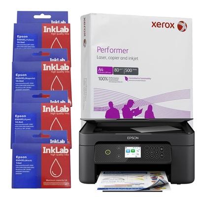 Epson Expression Home XP-4200 C11CK65401 Inkjet Printer, Colour, Wireless, All-in-One, A4, 6.1cm LCD Screen, Duplex, InkLab 604 Epson Compatible Multipack Replacement Ink, Single Ream of Xerox Performer A4 80GSM Office Paper