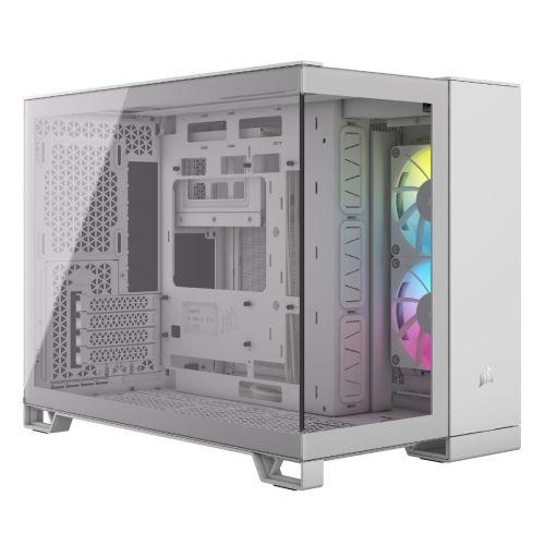 Corsair 2500X RGB Dual Chamber Gaming Case w/ Glass Side & Front, Micro ATX, 2x RGB Fans, Mesh Panels, USB-C, Asus BTF Compatible, White