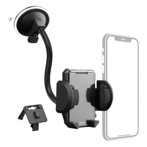 Hama Multi 2-in-1 Mobile Phone Holder, Suction Cup/Grating Clamp, Flexible Arm, 360° Rotation