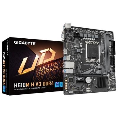 Gigabyte H610M H V3 DDR4 Ultra Durable Intel 1700 Socket Motherboard, Micro-ATX, 2x DDR4 Slots, 1x M.2 Socket, GbE LAN, 1x D-Sub / 1x HDMI Port