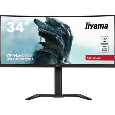 iiyama G-Master GB3467WQSU Red Eagle 34 Inch QHD Curved Gaming Monitor, VA, 0.4ms, 165Hz, Freesync, 3440×1440 – UWQHD, HDMI, Displayport, USB Hub, Speakers, Int PSU, Height Adjust, VESA