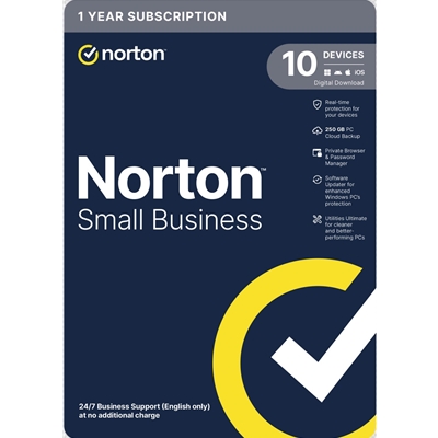 Norton Small Business, Antivirus Software, 10 Devices, 1-year Subscription, Includes 250GB of Cloud Storage, Dark Web Monitoring, Private Browser, 24/7 Business Support, Activation Code by email – ESD