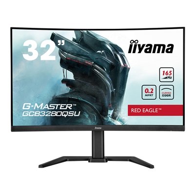 iiyama G-Master GCB3280QSU-B1 Red Eagle 32 Inch Curved Gaming Monitor, Black, 2560×1440, 0.2ms, 165hz, FreeSync, HDMI, Display Port, USB Hub, Speakers, Int PSU, Height Adjustable, Swivel, VESA