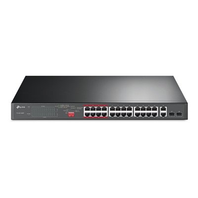 TP-Link 24-Port 10/100Mbps Gigabit Unmanaged PoE+ 2 Ports Switch, Rack Mountable Steel Case