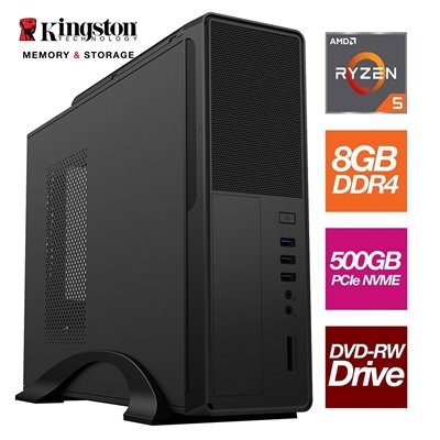 AMD Ryzen 5 4600G 6 Core 12 Threads 3.70GHz (4.20GHz Boost) 8GB Kingston DDR4 RAM, 500GB Kingston NVMe, DVDRW, WiFi – Small Form Factor Case – Pre-Built System