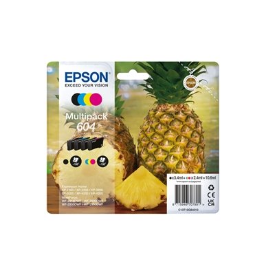 Epson 604 Multipack – Full Set of 4 Ink Cartridges – Pineapple (Original) C13T10G64010 Value Pack CMY (130 Pages) K (150 Pages)