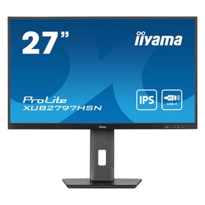 iiyama ProLite XUB2797HSN-B1 27 Inch Full HD IPS Monitor, Matte Black, USB-C Dock, RJ45, 100 Hz, 1x HDMI, 1x DisplayPort, 4x USB Hub, Speakers, Height Adjust, Pivot, VESA