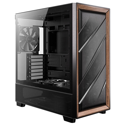 Antec FLUX Mid Tower PC Case – Tempered Glass, Black/Wood, 5 PWM Fans, USB-C, E-ATX/ATX/mATX/ITX Compatibility