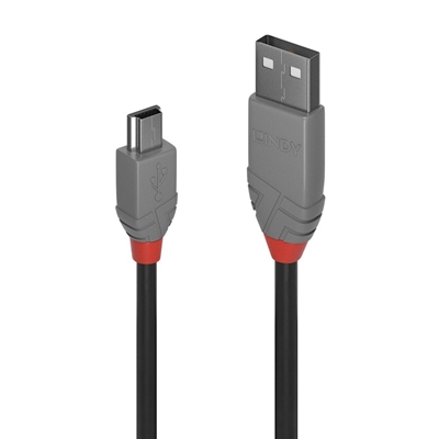 Lindy 36721 0.5m USB-A (M) 2.0 To USB Mini-B (M) 2.0 Anthra Line 480Mbps Cable – Black