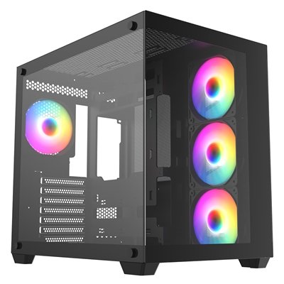 CRONUS Pallas Case, Gaming, Black, Mid Tower, 1 x USB 3.0 / 2 x USB 2.0, Tempered Glass Front & Side Window Panels, Addressable RGB LED Fans, ATX, Micro ATX, Mini-ITX, Stealth Motherboard Compatible