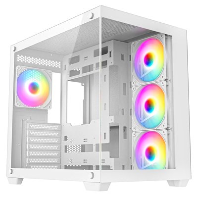 CRONUS Pallas Case, Gaming, White, Mid Tower, 1 x USB 3.0 / 2 x USB 2.0, Tempered Glass Front & Side Window Panels, Addressable RGB LED Fans, ATX, Micro ATX, Mini-ITX, Stealth Motherboard Compatible