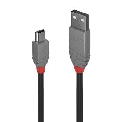 Lindy 36720 0.2m USB-A (M) 2.0 To USB Mini-B (M) 2.0 Anthra Line 480Mbps Cable – Black