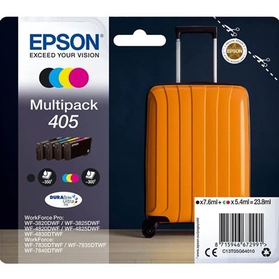 Epson 405 Multipack (Original) – Black, Cyan, Magenta, Yellow DURABrite Ultra Ink Cartridges for Workforce WF-7310, 7830, 7835, 7840, Pro WF-3820, 3825, 4820, 4825, 4830 – 4-Pack