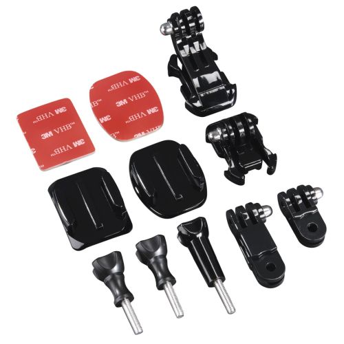 Hama Mounting Accessory Set for GoPro and Action Cameras – 2x Mounting Plates, Adhesive Pads, Fasteners, Swivelling Arm