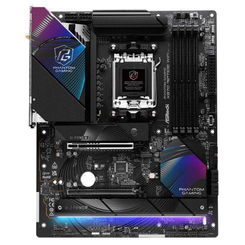 ASRock X870 RIPTIDE WIFI PHANTOM GAMING AMD AM5 Socket Motherboard, ATX, 4x DDR5 Slots, 3x M.2 Sockets, 3x USB-C Port, Fitted I/O Shield, 2.5GbE LAN, Wi-Fi 7, 1x HDMI Port / 2x USB-C (USB4)