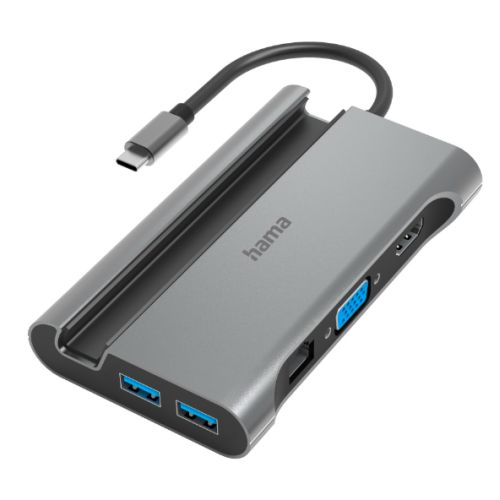 Hama Connect2Mobile USB-C 3.2 Gen1 7-in-1 Docking Station – USB-C (PD Power), 3x USB-A, 1x VGA, 1x HDMI, LAN, Aluminium