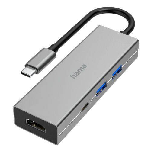 Hama 4-Port USB-C 3.2 Gen1 Hub w/ HDMI, 2x USB-A, 1x USB-C, 1x HDMI, Aluminium