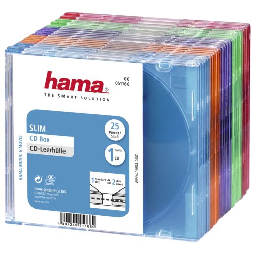 Hama CD/DVD/Blu-Ray Slim Jewel Cases x25, Coloured